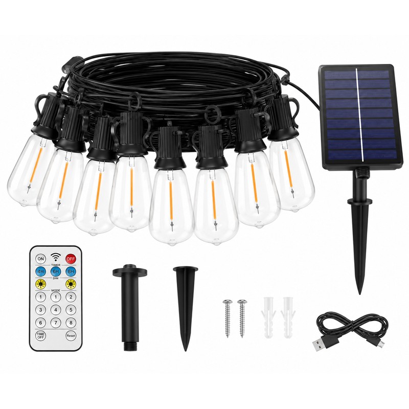 Solar Outdoor String Lights for Patio – Remote Control, Dual