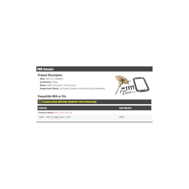 4WD Actuator - Compatible with 1994-2001 Dodge Ram 1500 4WD