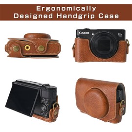 BEADY Camera Case for Canon PowerShot SX740 HS SX730 HS SX720 HS Camera Cover Case PU Leather PowerShot sx720hs SX730hs SX740hs Protective Cover Shoulder Strap Brown