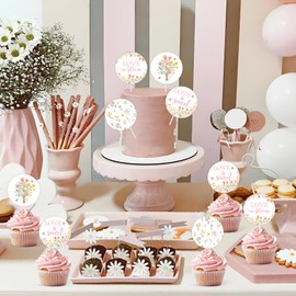 kreat4joy Love Is In Bloom Bridal Shower Decorations, 36pcs Floral Wildflower Themed Bridal Shower Decorations Cupcake Toppers for Woman Girl Bachelorette Wedding Engagement