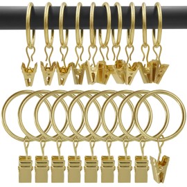 AMZSEVEN 100 Pack Curtain Rings with Clips, Drapery Clips with Rings, Drapes Rings 1.26 in Interior Diameter, Fits up to 1 in Curtain Rod, Gold Color