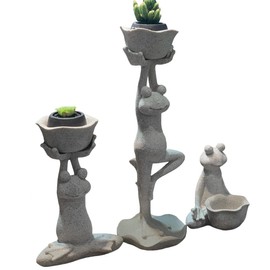 WAYUTO Yoga Frog Statue Planter Indoor Outdoor Plants Pot Frog Figurine Garden Decor Cute Plants Container Flower Planter Pot Meditating Zen Ornament for Home Patio Yard Lawn Standing