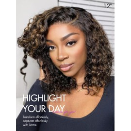 LUVME HAIR Mix Color Highlight 12 Inch Curly Wig, Glueless HD Lace Wigs Human Hair Pre Plucked Pre Cut, Curly Bob Wig Human Hair Short Wig with Blonde Highlights Ready to Go Wig