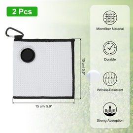 PATIKIL 6"x6" Magnetic Golf Towel with Wire Cleaning Cloth, 2 Pack Microfiber Waffle Pattern Towels with Magnet and Clip for Golf Carts Clubs Golfing Gear, White/Black