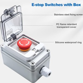 mxuteuk 1NC 1NO E-Stop Switches with Box Red Mushroom Emergency E-Stop Push Button Switch AC 660V 10A Switch Station Box G076
