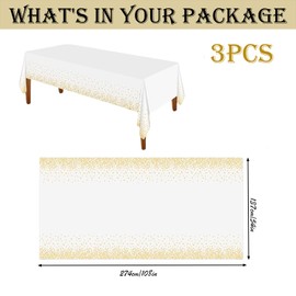 3pcs 137 x 274cm Gold Dot Disposable PVC Table Cloth Wipeable Tablecloths Rectangular, Plastic Clean Tablecloth Waterproof, Oil-proof Table Cover for Birthdays Table Cover for Picnic,Christmas