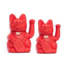 Chinesische Glückskatze. Winkende Katze. Maneki Neko viel Glück. ERDBEER ROT, M (10x6x15cm)