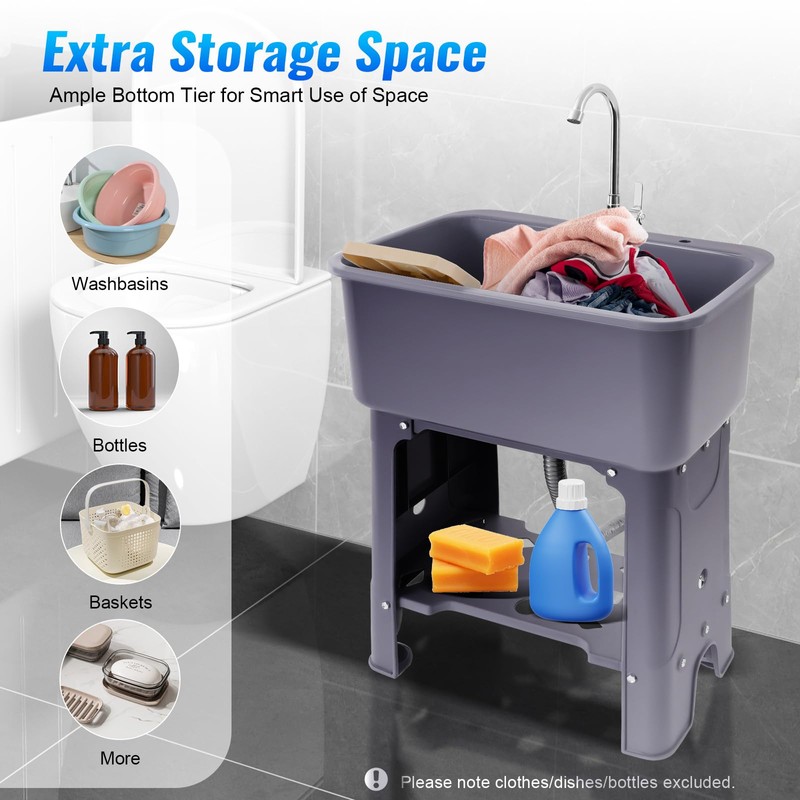 CUBELLIN Utility Sink Laundry Tub 48L Freestanding Utility Sink with