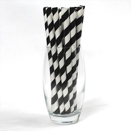 Black & White Striped Paper Straws (10mm x 200mm) - Pack Size 200 - FSC Certified/Food Safe/PFAS Free/Biodegradable/Eco-Friendly/Durable/Ideal for Milkshakes & Smoothies