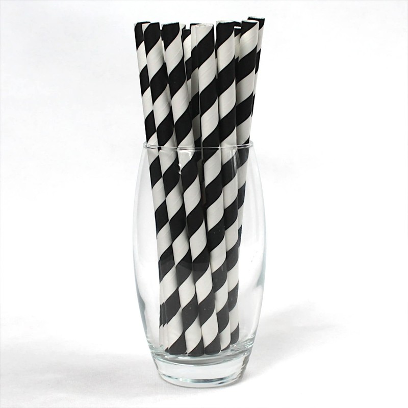Black & White Striped Paper Straws (10mm x 200mm) -
