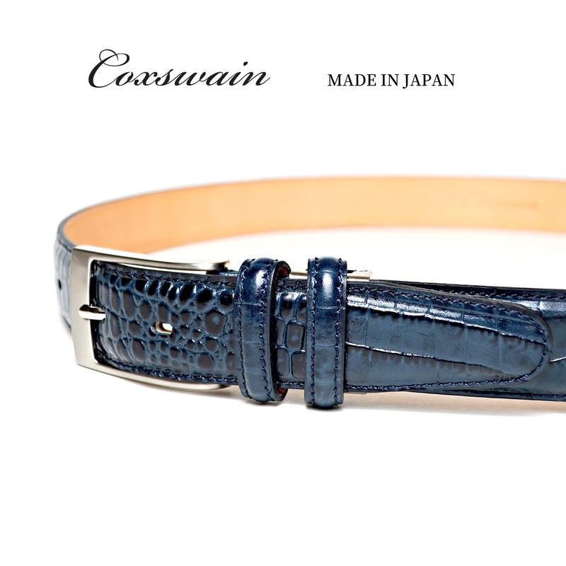 COXSWAIN CW20203-29 Men's Belt, Genuine Leather, Navy, Croc Embossing, 1.2