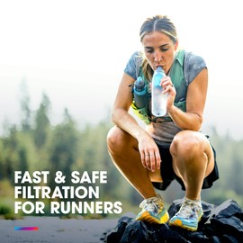 HydraPak UltraFlask+ 500ml - Filtered, Compressible Soft Flask Water Bottle for Hydration Vests and Running Packs with Integrated Water Filter (500ml / 17oz)