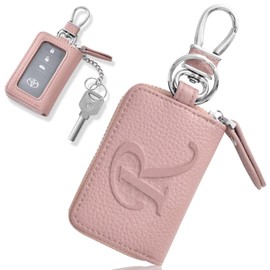 VEISEN Smart Key Case, Women's, Men's, Initial Embossed, Clear Window, Key Holder, Microfiber Leather, Car Cover, Women's, Car Key Case, 1 Interior Pocket, Fashion, Simple, apricot pink