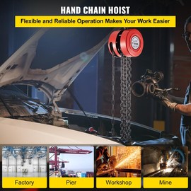 VEVOR Hand Chain Hoist, 2200 lbs /1 Ton Capacity Chain Block, 10ft/3m Lift Manual Hand Chain Block, Manual Hoist with Industrial-Grade Steel Construction for Lifting Good in Transport & Workshop, Red