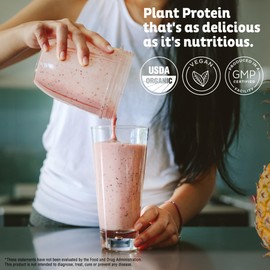 KOS Vegan Protein Powder, Strawberry and Cream Organic Pea Protein Blend, Plant Based Superfood with 12 Vitamins and Minerals, Made Without Dairy - Meal Replacement for Women & Men, 15 Servings