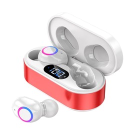 Fenpos Bluetooth 5.2 Mini Portable Pocket Wireless Earbuds, CVC8.0 Noise Cancel Headphones with Hi-Fi Stereo Audio, Touch Control Bluetooth Headphones, Waterproof Sport Earphones (300mAh Red)