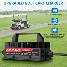 AUTOUTLET 48V 15AMP Golf Cart Charger, Fast Charging with Smart Technology for Lead Acid Battery, Extra-Long Cable with 3-Pin Leaf Plug for Yamaha G29, Drive, Drive2 48V