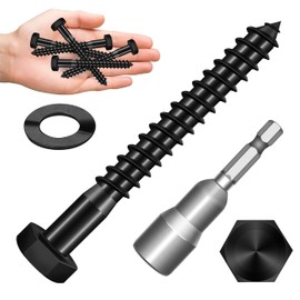 Mywish 10Sets 3/8" x 3" Lag Bolts, Stainless Steel Heavy Duty Hex Head Lag Screws, Construction Black Lag Screws for Wood Working & Outdoor Use with Washers and Hex Socket Drill Bit