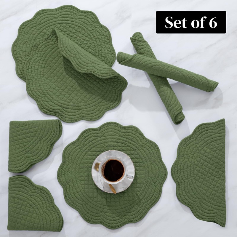 HOMBYS Quilted Placemats Set of 6 Washable Round Placemats for