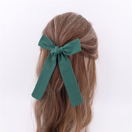 Set of 4 Cotton Linen Bow Hair Clips for Little Girls Toddler Baby Mom Women Hair Barrettes Accessories 3 Styles Bows (Forest Green)