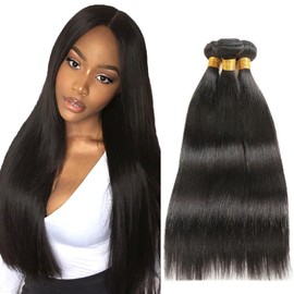 Creuost Human Hair Bundles 18 20 22 Inch Brazlilian Remy Hair 150% Density No Tangle Straight Human Hair Extension For Women 1B Natural Black Color Weave 3 Bundles Total 300g