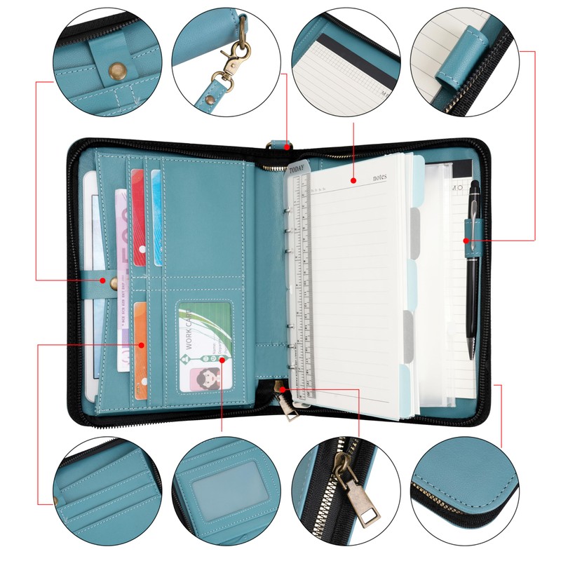 WASON Portfolio A5 Binder Journal with Zipper - Leather pu