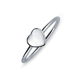 Tiny Minimalist Blank Plain Flat Heart Shape Initial Monogram Signet Ring For Teen For Women .925 Sterling Silver
