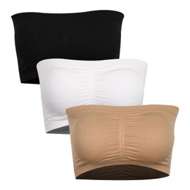 PUREMSX Women's Lightweight Summer Bandeau, Push Up Beach Removable Padding Tank Tube Wireless Nursing Bras,XX-Large,3 Pack,Black,Beige,White