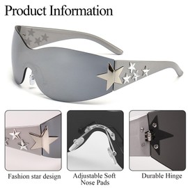 Dexspoeny Trendy Y2K Sunglasses Women Men Rimless Shield Y2K Wrap Sunglasses 2000 Fashion Cool Glasses Shades