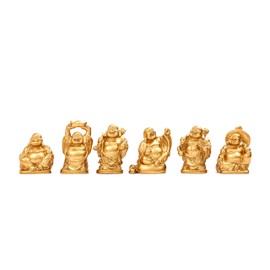 Feng Shui 2'' Golden Resin Laughing Buddha Statue Figurines Set of 6 (Samll Gold)