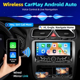 Wireless Apple Carplay Double Din Car Stereo with Andriod Auto Bluetooth 6.9 Inch IPS Touch Screen Car Radio with Backup Camera,FM/AM Car Audio Receiver,Mirror Link,DSP,2 USB/AUX,SWC,Mic