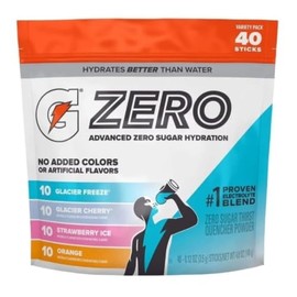 G Zero Electrolitos en Polvo Sin Azúcar para Hidratación, (paquete de 40) 10 sabores de cada uno (Glacier Freeze, Glacier Cherry, Strawberry Ice, Oran