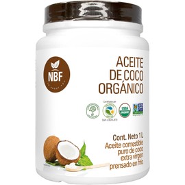 NBF - Aceite de Coco Orgánico Extra Virgen Prensado en Frío Ideal para Cocinar y Hornear Con Sabor y Olor No GMO, 1L