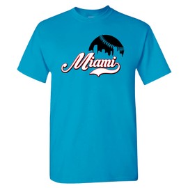 Xtreme Apparrel Miami Baseball Skyline Men's Fan T-Shirt (Blue Shirt, 5XL)
