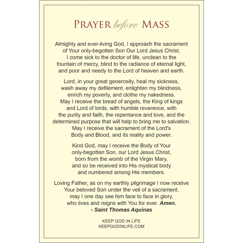 Prayer Before Mass, Prayer After Mass, Prayer Card, 4x6 inches,