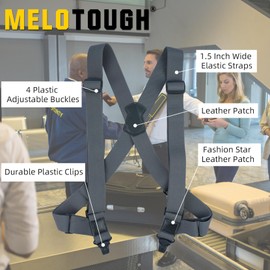 MELOTOUGH Mens Side Clip Suspenders 1 1/2 Airport Friendly Suspenders Adjustable Elastic Braces for Big and Tall (Grey)