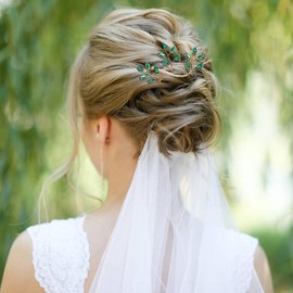 inSowni 7 Pieces Vintage Party Prom Wedding Bridal Emerald Green Beads Crystal Hair Side Combs+Rhinestone U-shaped Hair Pins Headpieces for Brides Bridesmaids Women Girls