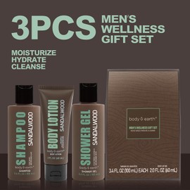 Gift Set for Men Bath and Body Wash Set Includes Sandalwood Shower Gel, Body Lotion, Shampoo,Self Care Gifts for Men,Fathers Day Gifts Box Birthday Valentines Gifts for Him,Christmas Gift