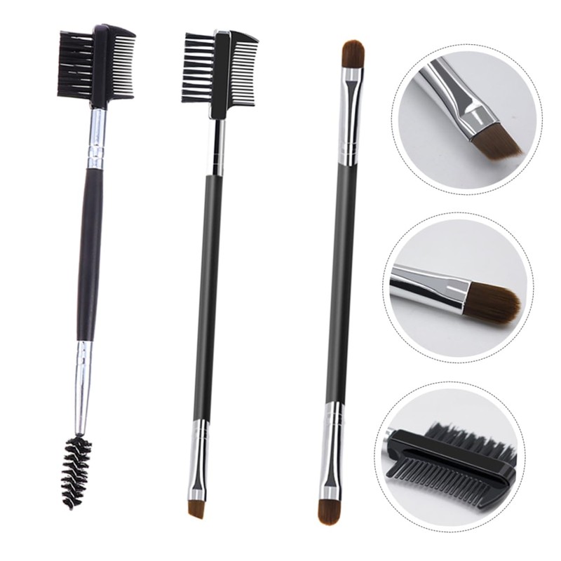 Minkissy Professional Eyebrow Brush Set 3pcs Double-ended Brush Eyebrow Stencil