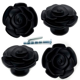 YOUYOUULU 4Pcs Antique-Black-Rose-Drawer-Knobs, Mid-Century-Retro-Flowers-Cabinet-Pulls, Metall-Heavy-Sturdy-Rose-Cupboard-Knob (Black)