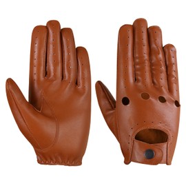 Men's Classic style quality Soft Lambskin Leather Driving & Fashion Gloves (L, Cognac Brown)