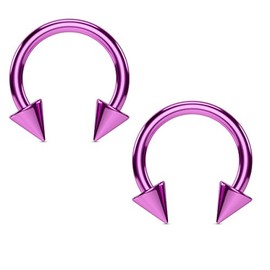 PiercedOff Titanium Purple IP over 316L Surgical Steel Horseshoe with Spikes - Thickness 16GA (1.2mm) / Diameter 10mm / Spike Size 4mm x 4mm - Pack of 2 Horseshoes