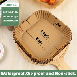 Air Fryer Liners Disposable,130Pcs LYHOLKEER 8inches Square Air Fryer Paper Liners for 5-8QT Air Fryer,Parchment Paper for 6QT COSORI 9-in-1 CAF and Ninja Pro XL 5QT AF141/AF142/6.5QT AF182/MAX AF181