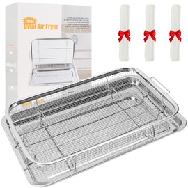 Foedo Air Fryer Basket for Oven, 15 Inch Air Fryer Tray and Pan with 100 PCS Parchment Papers, Stainless Steel Non-stick Oven Air Fryer Basket for Cooking Baking and Crispy Foods (15.5"x 11.6")