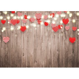SJOLOON Valentine Day Backdrop for Photography Rustic Wood Wedding Backdrop Red Heart Stage Lighting Bridal Baby Shower Decoration Banner 11811 (8x6FT)