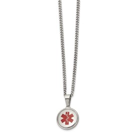 Solid Stainless Steel Red Enamel Circle RN Registered Nurse Caduceus Symbol Medical 20in Emergency Alert Pendant Necklace Charm Chain - with Secure Lobster Lock Clasp 20" (Width = 3mm)