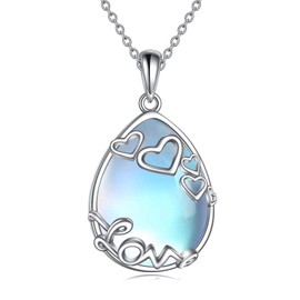 Yafeini 925 Sterling Silver Moonstone Chain Filigree Pendant Necklace Jewellery for Women, Girls, Sterling Silver