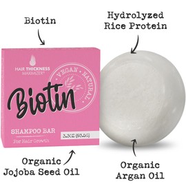Biotin Hair Growth Shampoo Bar. Eco-Friendly, No Harsh Chemicals, Color Safe, pH Balanced. Solid Shampoo Bar Equal to 3 Liquid Bottles. Zero Plastic, USA Made, Strengthening & Dry Hair Relief - 3.3 oz