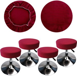 HuaLiSiJi Stool Cover, Round, 30-40 cm, Luxurious Fabric, Stretchy, Wrinkle-Free, Washable, Dustproof, Soft and Durable, Transformed Stools in Seconds (4, Burgundy)