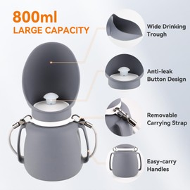 NAMSAN Dog Water Bottle, 800 ml, Dog Water Bottle for On the Go, Foldable Dog Drinking Bottle, Portable Pet Water Bowl for Outdoor Activities, Grey